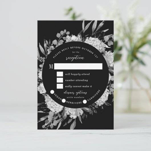 Floral Lijst RSVP Modern Black & White Waterverf (Staand voorkant)