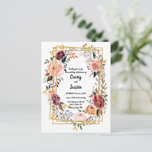 Floral Lijst Trending Wedding Briefkaart (Staand voorkant)