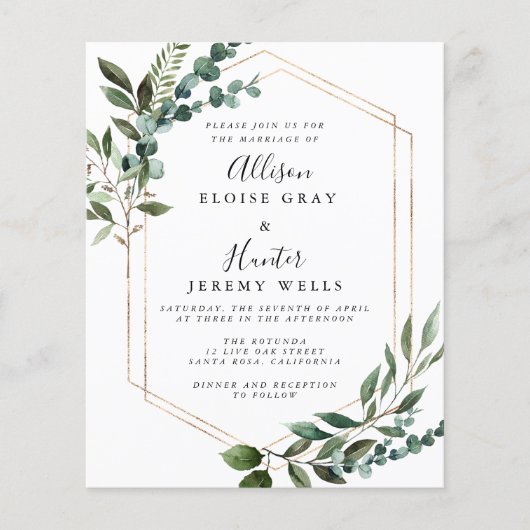Floral Lijst Wedding Invitation (Voorkant)