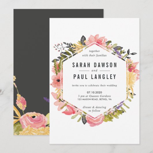 Floral Lijst Wedding Invitation Kaart (Voorkant / Achterkant)