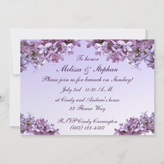 Floral Lila Flowers Wedding Brunch Kaart (Voorkant)