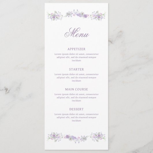 Floral Lila Lavendel Classic Menu (Voorkant)