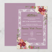 Floral Lilac Faire-part de mariage musulmane rose (Devant / Derrière)