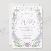Floral Lilac Lavender Frame Catholic Wedding Kaart (Voorkant)
