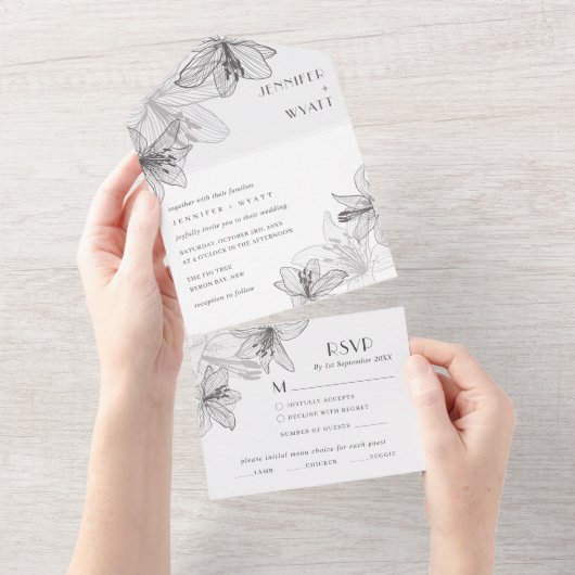Floral Lilies All In One Uitnodiging (Afscheurbaar)