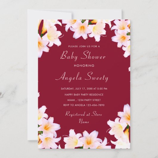 Floral Lilies Baby shower Modèle d'invitation (Devant)