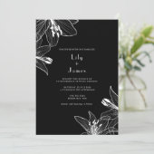 Floral Lilies Black and White Wedding Kaart (Staand voorkant)