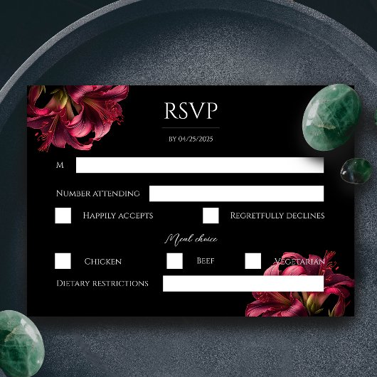 Floral Lily Dark Gothic Wedding Carte RSVP