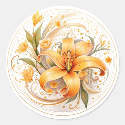 Floral Lily Ronde Sticker (Voorkant)