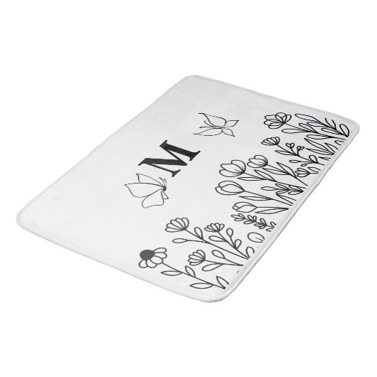 Floral Line Art Custom Monogram Badmat (Gekanteld)