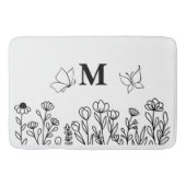 Floral Line Art Custom Monogram Badmat (Voorkant)