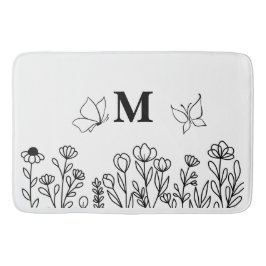 Floral Line Art Custom Monogram Badmat