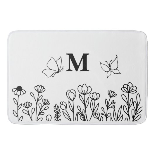 Floral Line Art Custom Monogram Badmat (Voorkant)