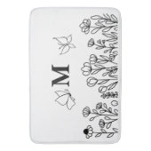 Floral Line Art Custom Monogram Badmat (Voorkant Verticaal)