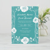Floral Line Art Faire-part de mariage blanc et Tur (Debout devant)