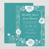 Floral Line Art Faire-part de mariage blanc et Tur (Devant / Derrière)