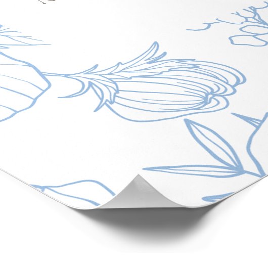 Floral Line Art Français Blue Mariage Affiche de b (Coin)