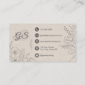 Floral Line Art Linen Elegant Script Visitekaartje (Achterkant)