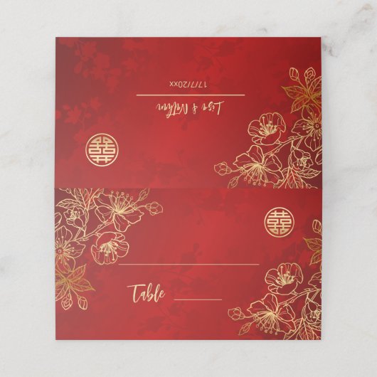Floral Line Art Rood Goud | Chinese bruiloft (Buitenkant ongevouwen)