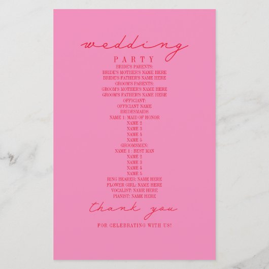 Floral Line Art Rose Red Wedding Programme (Dos)