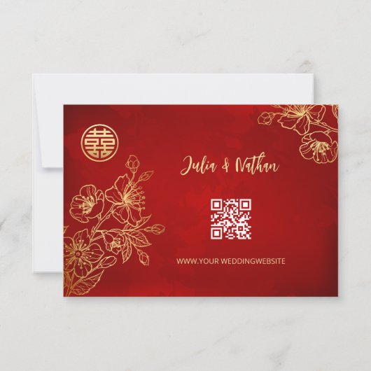 Floral Line Art RSVP Mariage chinois (Dos)