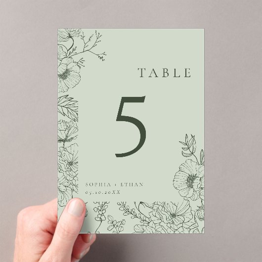 Floral Line Art Sage Green Mariage Numéro de table (In situ (ordinateur de poche))