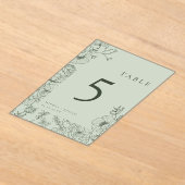 Floral Line Art Sage Green Mariage Numéro de table (Poser)