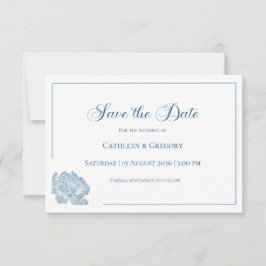 Floral Line Art White Dusty Blue Wedding Save The Date