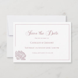 Floral Line Art White Dusty Rose Wedding  Save The Date
