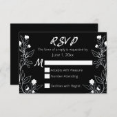 Floral Line Art White en Black RSVP (Voorkant / Achterkant)