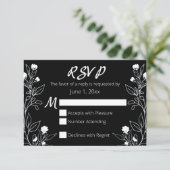 Floral Line Art White en Black RSVP Kaartje (Staand voorkant)