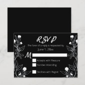 Floral Line Art White en Black RSVP Kaartje (Voorkant / Achterkant)