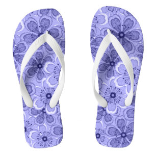 Floral Line Art White N Paars Teenslippers