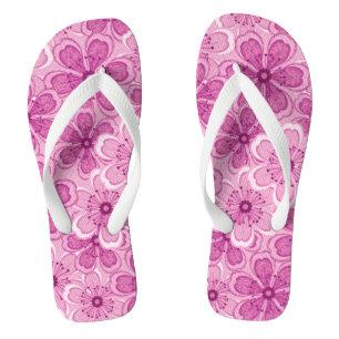 Floral line Art White N Raspberry roze Teenslippers