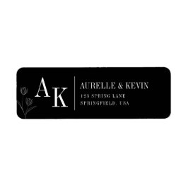 Floral Line Rustic Black Elegant Wedding Address Etiket