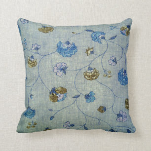  Floral Linen met Blauwe en goudbloemen Kussen