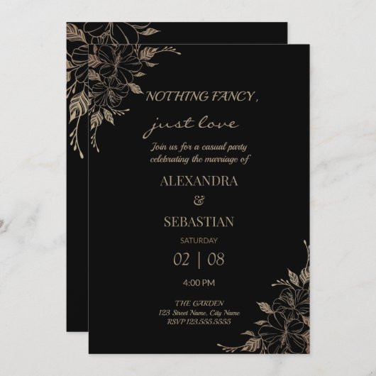 Floral Lines Mariage Réception Invitation (Devant / Derrière)