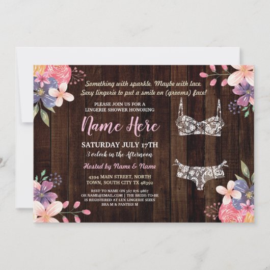Floral Lingerie Douche Invitation fête nuptiale Bo (Devant)