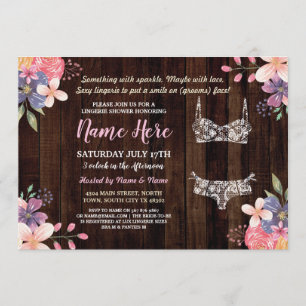 Floral Lingerie Shower Invite Bridal Party Wood Kaart