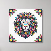 Floral Lion Silhouette Canvas Afdruk (Voorkant)