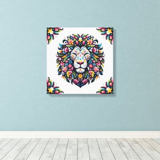 Floral Lion Silhouette Canvas Afdruk (Insitu (Houten vloer))