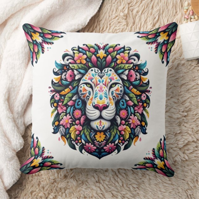 Floral Lion Silhouette Kussen (Deken)