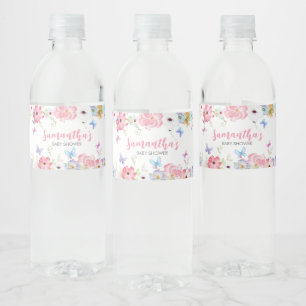 Floral Little Butterfly Baby shower Waterfles Etiket