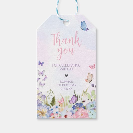 Floral Little Butterfly Verjaardagsfeest Favoriet  Cadeaulabel (Voorkant)