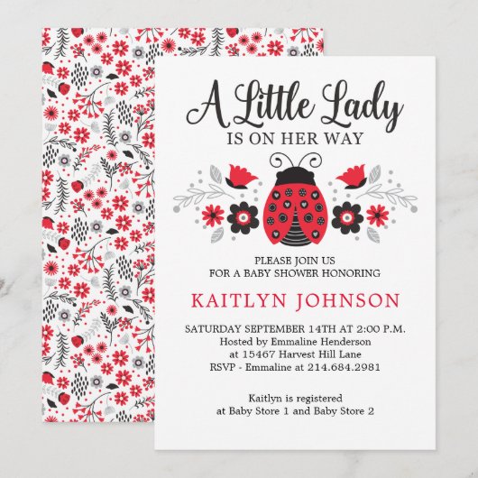 Floral Little Lady Ladybug Meisje Baby shower Kaart (Voorkant / Achterkant)