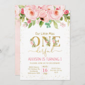 Floral Little Miss Onederday Invitation (Devant / Derrière)