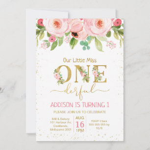 Floral Little Miss Onederday Invitation