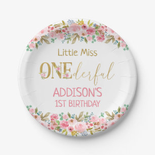Floral Little Miss Onederful First Birthday  Papieren Bordje