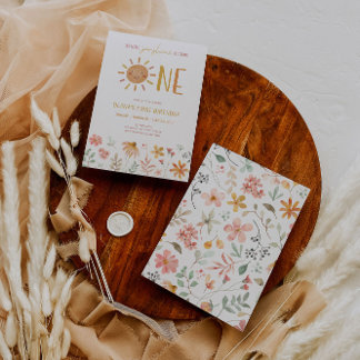 Floral Little Sunshine 1er Invitation anniversaire