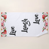 Floral "Live, Laugh, Love" Elegant Strandlaken (Voorkant)
